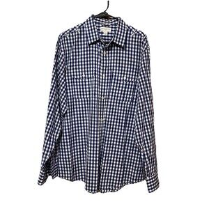 BANANA REPUBLIC Mens Long Sleeve Non-Iron Shirt Blue Check Cotton Sz Large